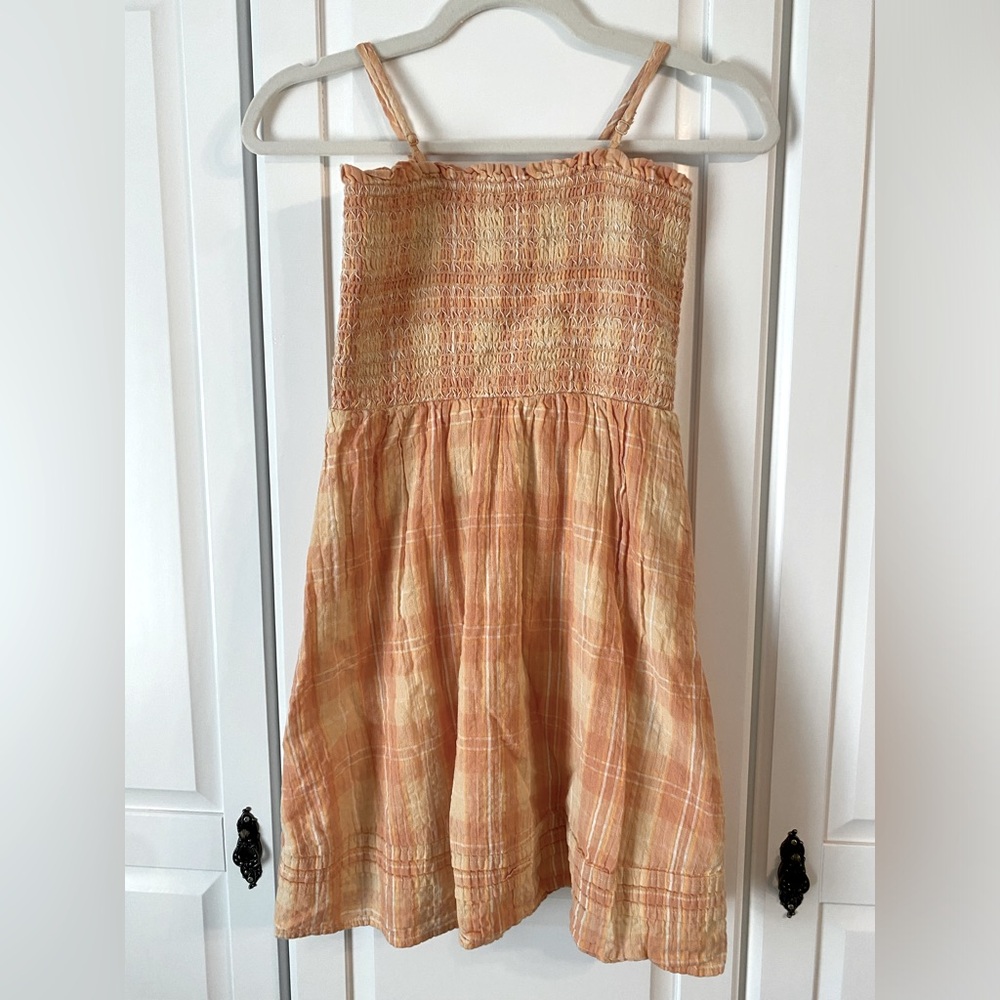 Orange Plaid American Eagle Ruched Sun Dress XS